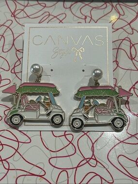 Canvas Style Bella Enamel Pink & Green Golf Cart Earrings
